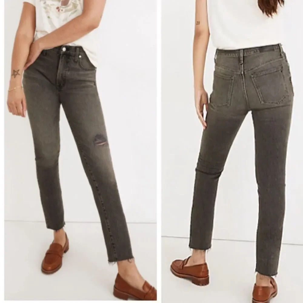 Madewell The Perfect Vintage Jean Gray Cosner Wash Knee-Rip Edition Size 24